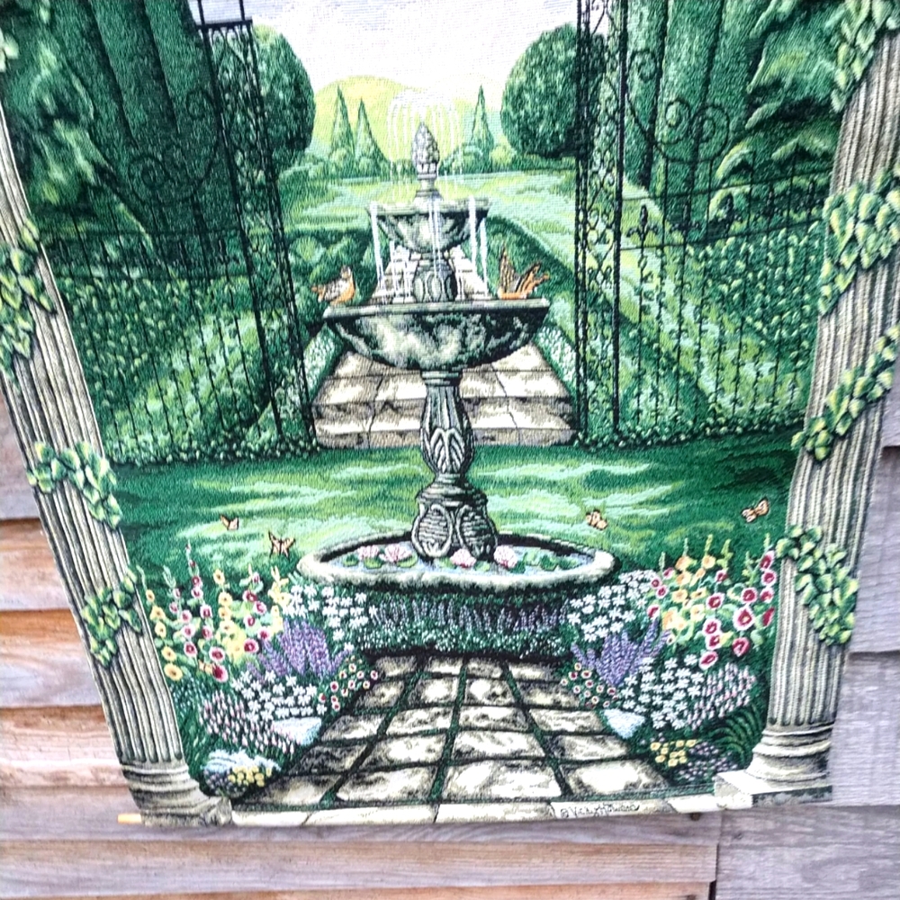 Vintage Vicky Howard Canvas Art European Garden Wall Hanging by Howard 25" x 37"